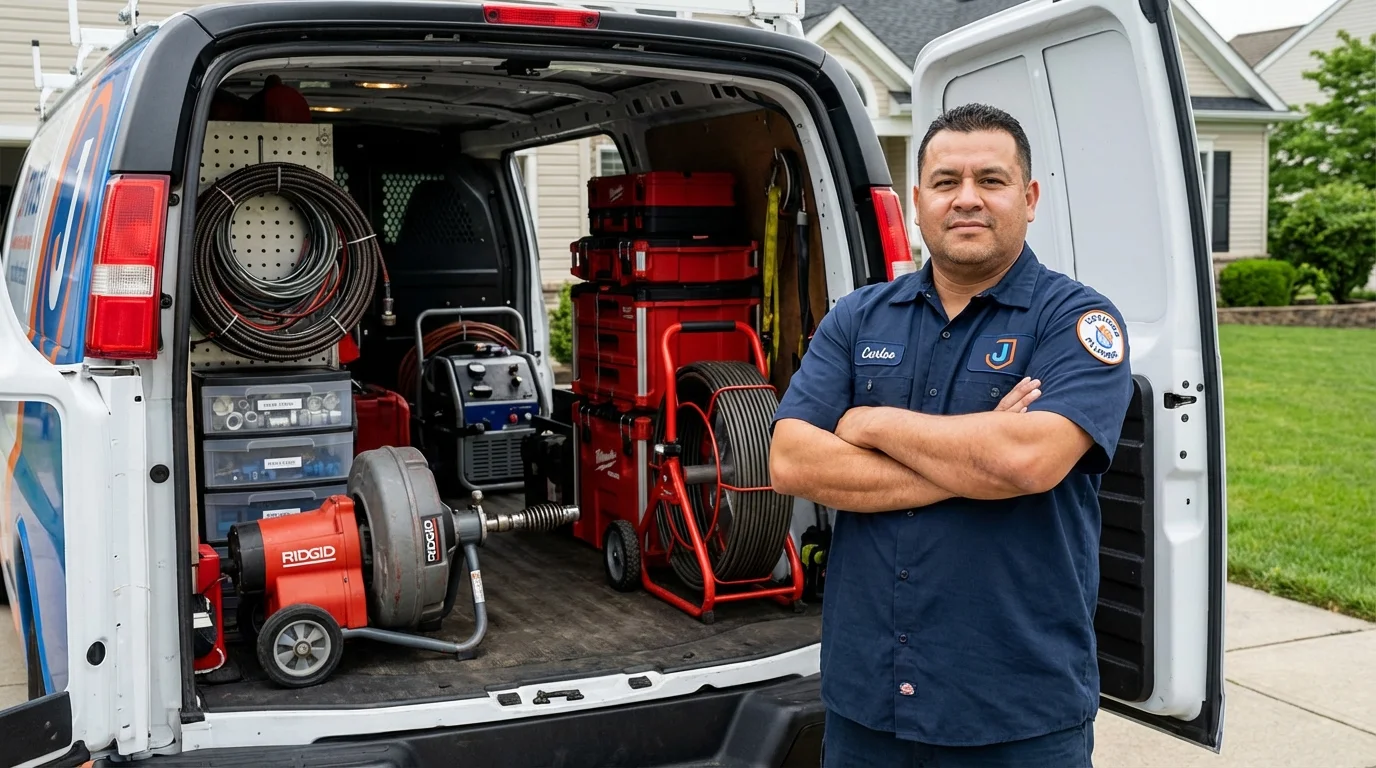 Professional drain cleaning equipment and Johns Plumbing LLC plumber in Cavalier