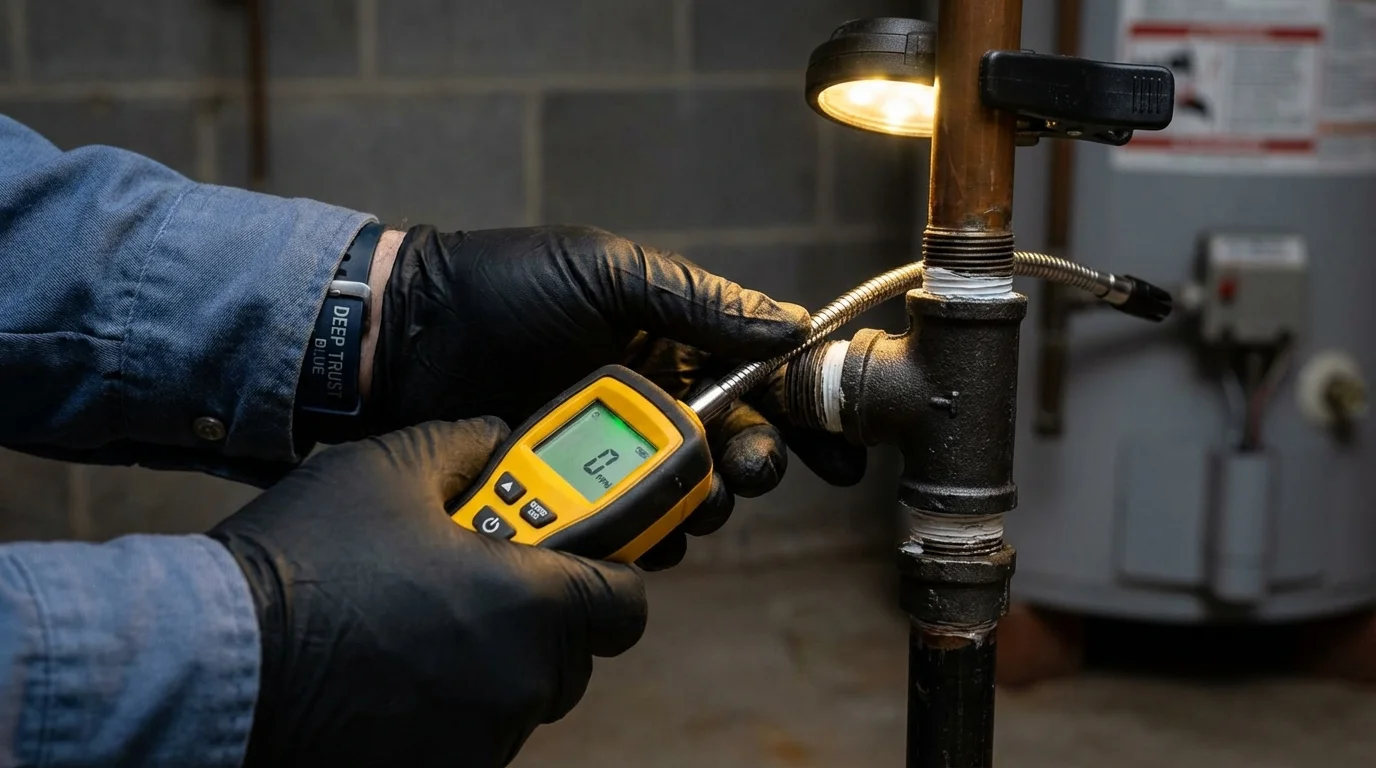 Gas leak detection with electronic sniffer by Johns Plumbing LLC in Cavalier